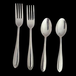 Gibson Stainless Steel Flatware Set – 2 Dinner Forks & 2 Teaspoons Rope Edge